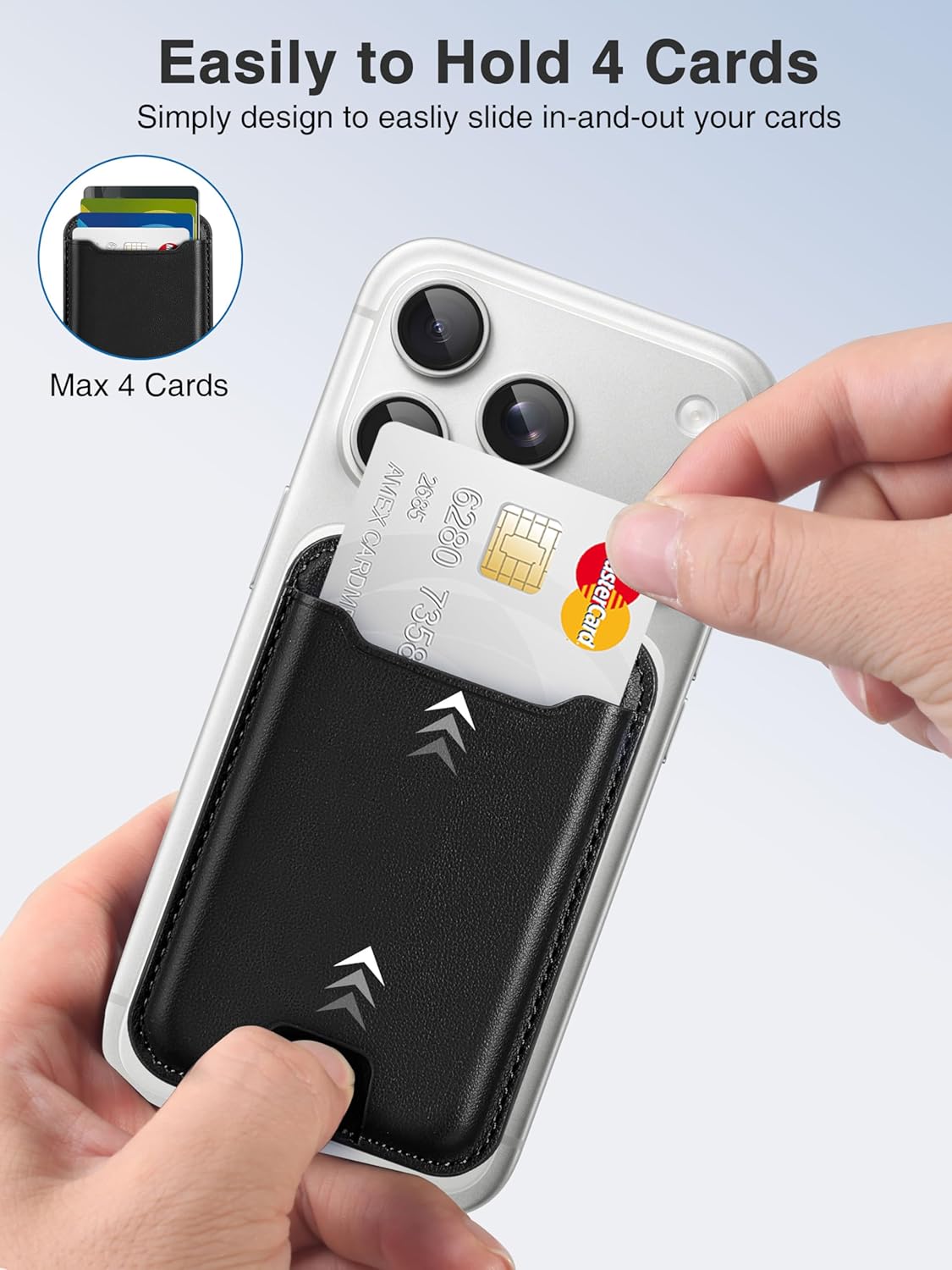 TopMade for Magsafe Wallet, Strongest Magnetic Card Holder for iPhone 17/17 Pro, iPhone 16/15/14/13/12 Series, Leather Magnetic Phone Wallet with Powerful Magnet, RFID Blocking, Fit 4 Cards, Black
