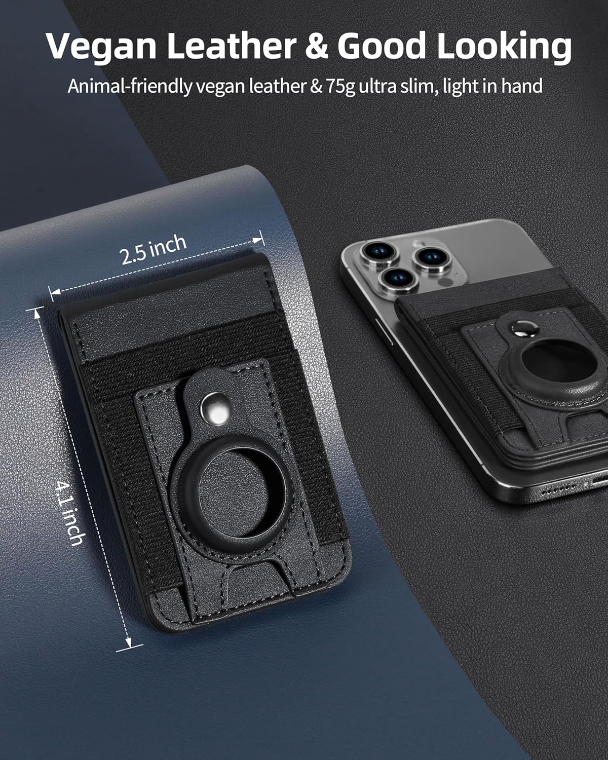 for Magsafe Wallet Stand with Airtag Holder, Strongest Magnetic Wallet for iPhone 16/15/14/13/12 Series, ID Window, 4 Card Slots, 10 Cards Holder, Vegan Leather, RFID Blocking, Black