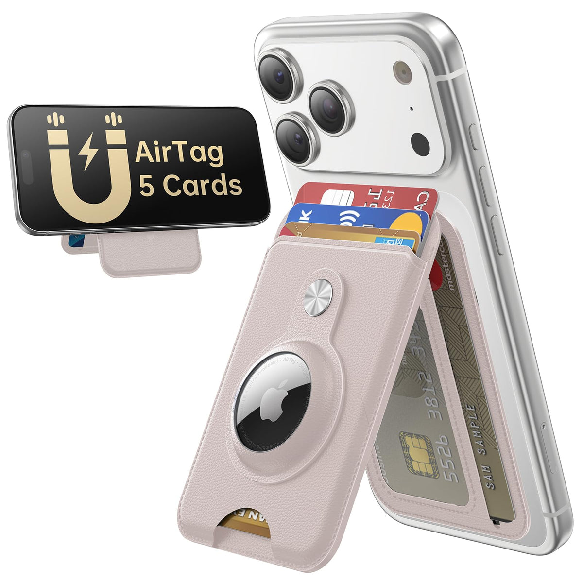 MagSafe Wallet with AirTag Holder, 5 Card Slots & Phone Stand