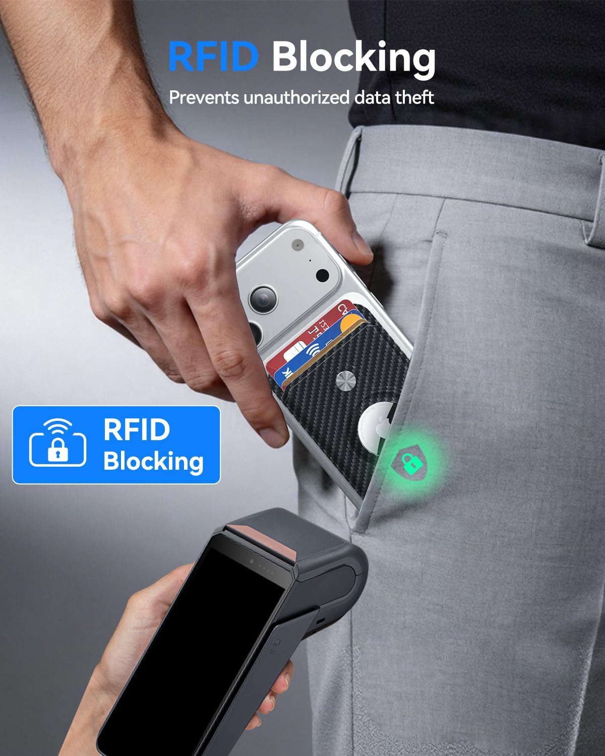 TWZKG for MagSafe Wallet with Airtag Holder, 5 Card Holder with Stand, Magnetic Phone Wallet Stand for iPhone 17/16/15/14/13/12 Pro Max Air Plus Series, RFID Blocking Vegan Leather,Carbon Fiber