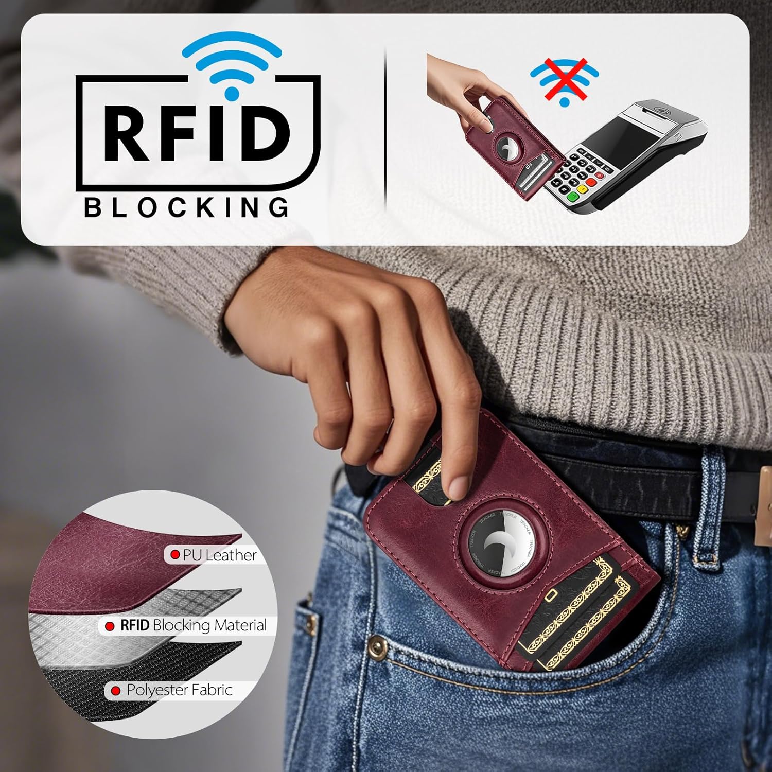 MagSafe Wallet with AirTag Holder, RFID Card Slots & Kickstand for iPhone 16/15/14/13 Pro Max - Abbycart