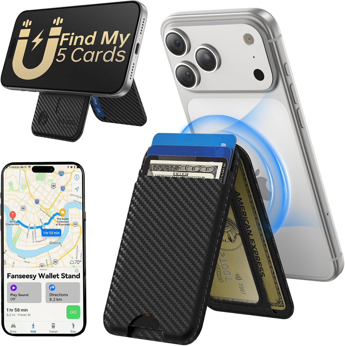 MagSafe Wallet with Apple Find My, Stand, RFID Blocking 5 Card Holder