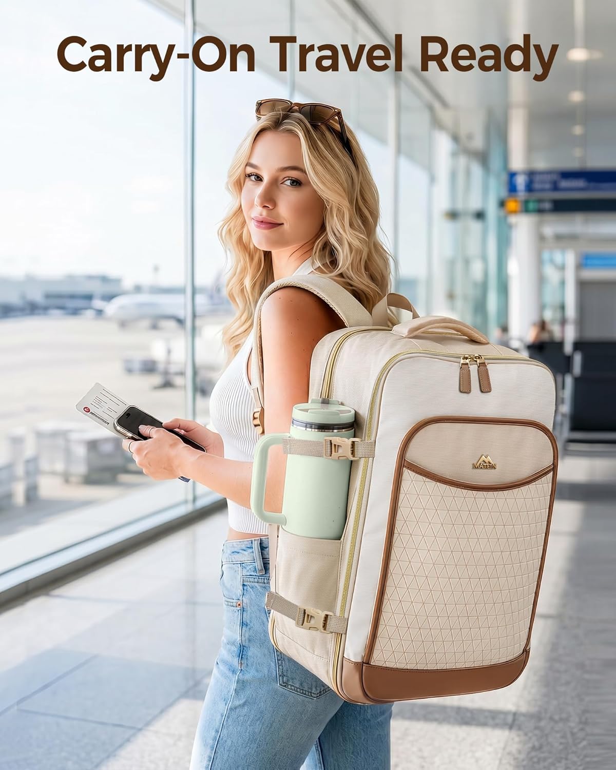 MATEIN HER Carry on Backpack 22x14x9 Airline Approved, 45L Extra Large Travel Backpack for Women with Shirt Folding Board, Waterproof TSA Luggage Backpack for Southwest American Airline Fit 17" Laptop