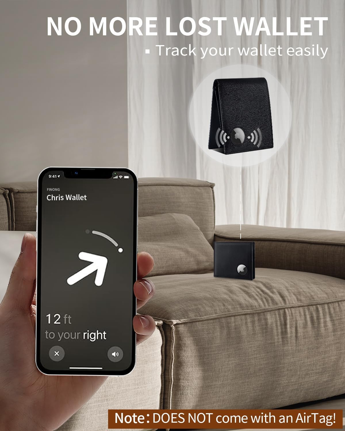 Men’s AirTag Wallet Genuine Leather RFID Blocking Bifold with 14 Card Slots