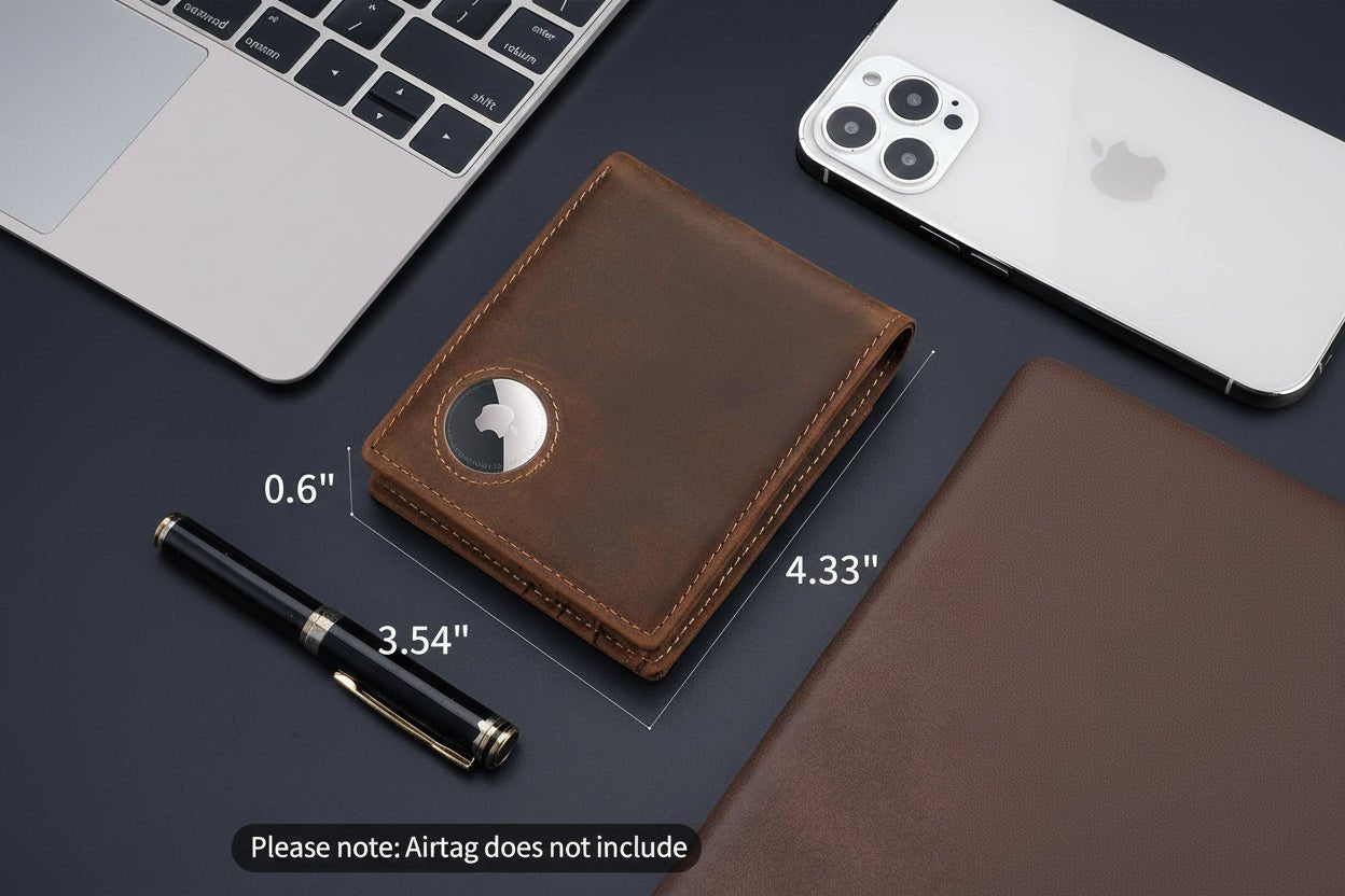 Men’s AirTag Wallet Leather RFID Blocking Bifold 13 Card Slots (Casual)