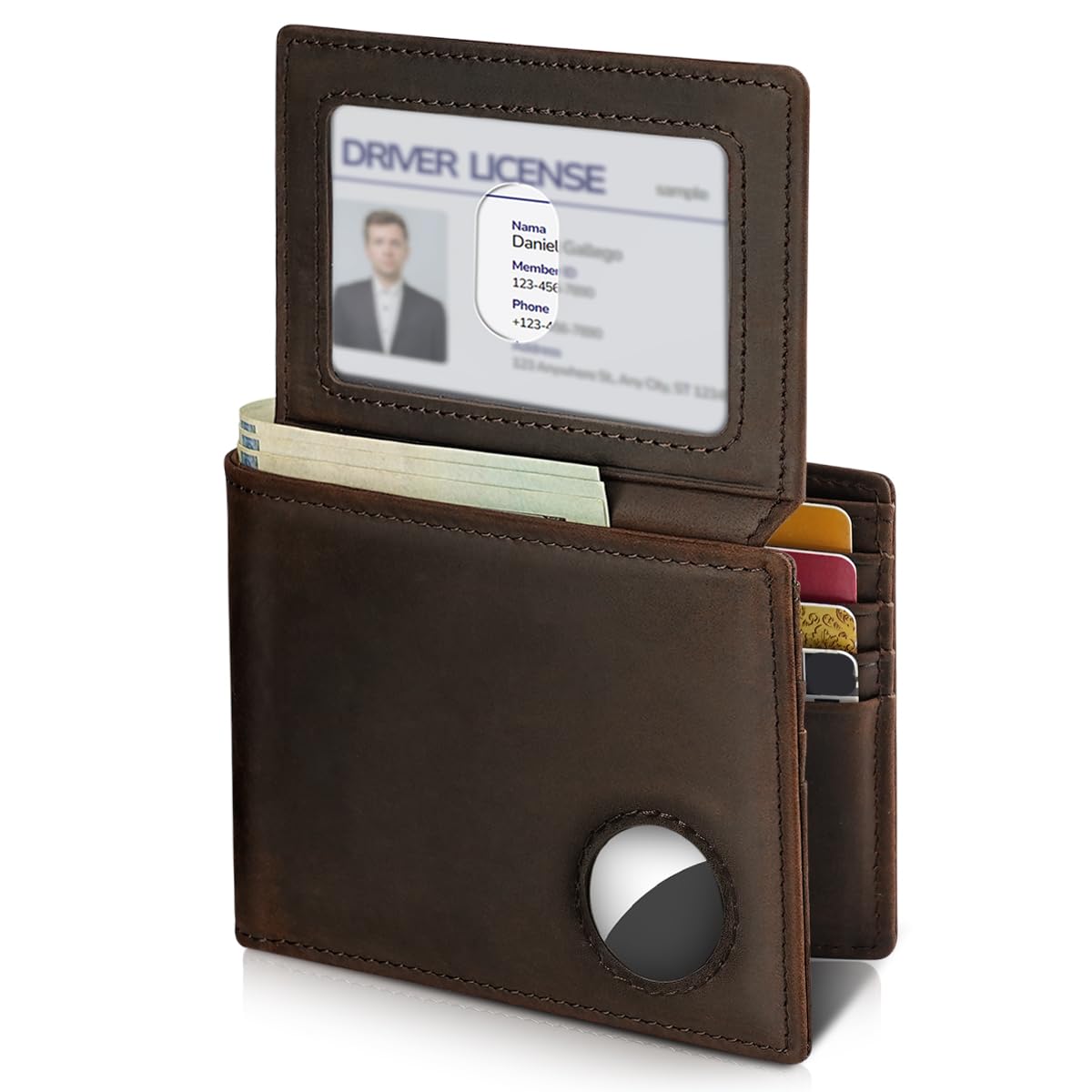 Men’s AirTag Wallet Leather RFID Blocking Bifold 13 Card Slots (Classic)
