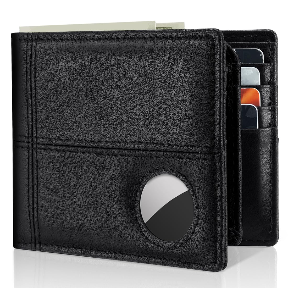 Men’s AirTag Wallet Leather RFID Blocking Bifold 13 Card Slots (Modern)