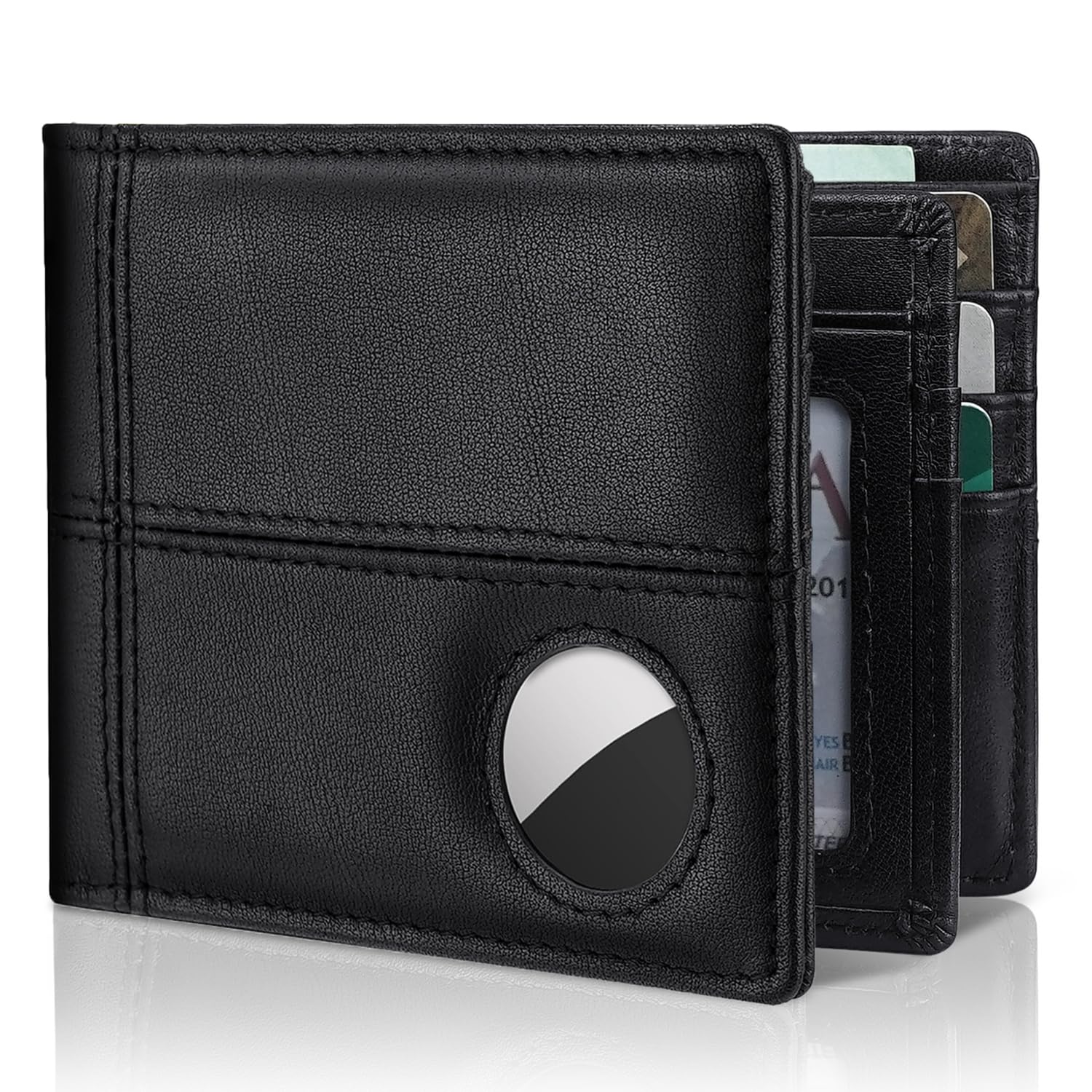 Men’s AirTag Wallet Leather RFID Blocking Bifold 13 Card Slots (Retro)