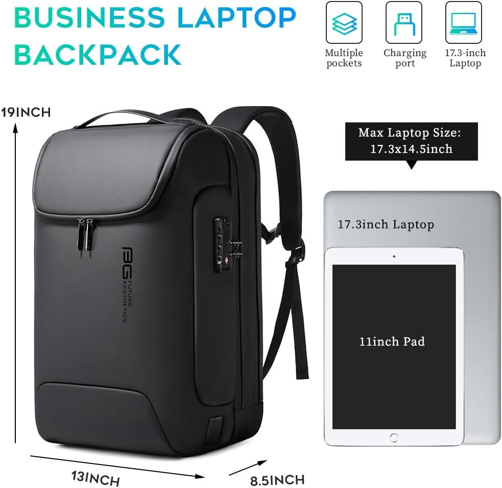 Men's Anti-Theft Backpack,Waterproof Fashion Travel Backpacks,High Tech Backpack with USB3.0 Charging Port,Business Laptop Backpack Fits 17.3 Inch Notebook…