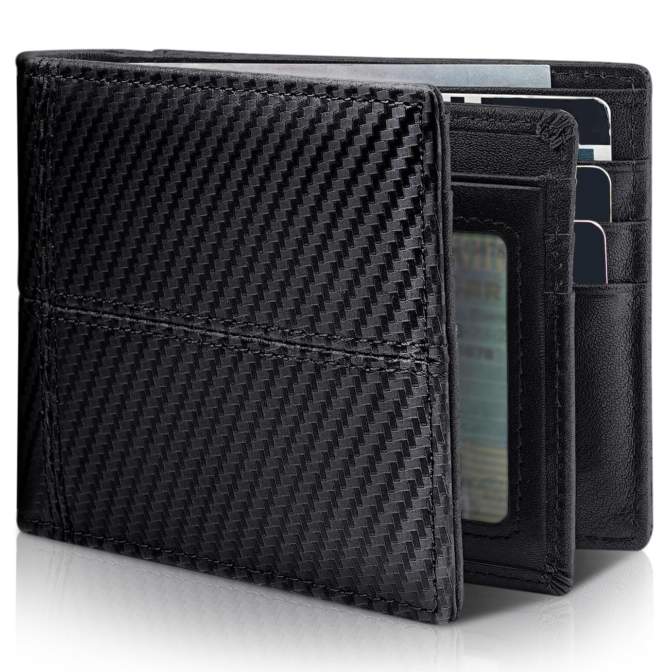 Men's Genuine Leather RFID Bifold Wallet 13 Card Slots Brown Gift Box