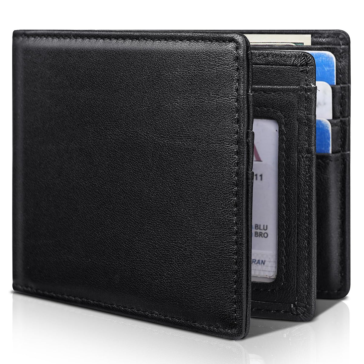 Men's Genuine Leather RFID Bifold Wallet 13 Card Slots Brown Gift Box