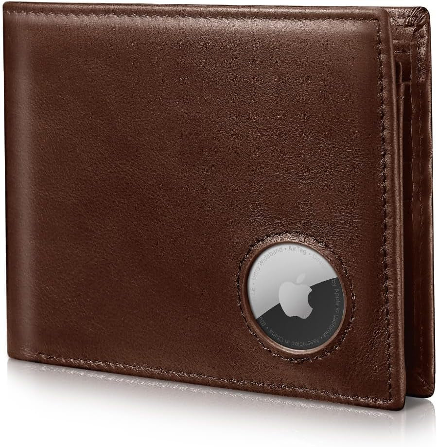Men's Genuine Leather Wallet with AirTag Holder - RFID Safe & Slim Design - Abbycart