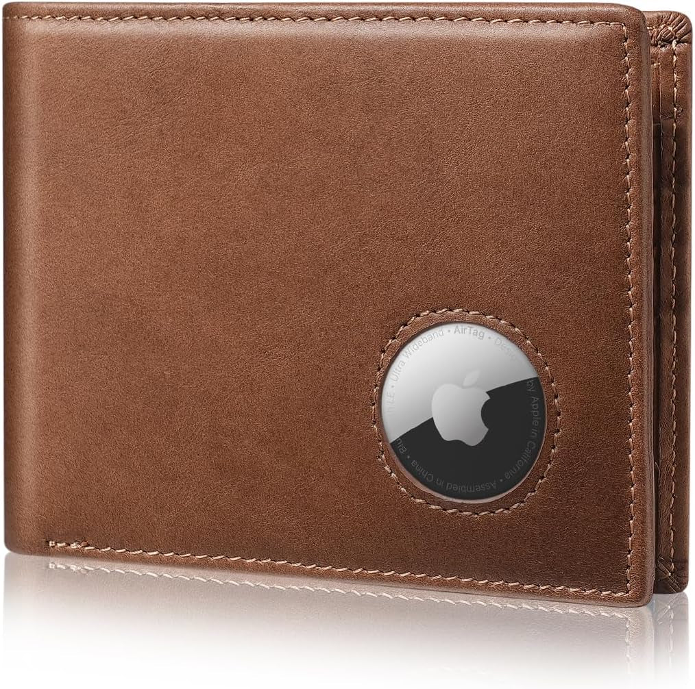Men's Genuine Leather Wallet with AirTag Holder - RFID Safe & Slim Design - Abbycart