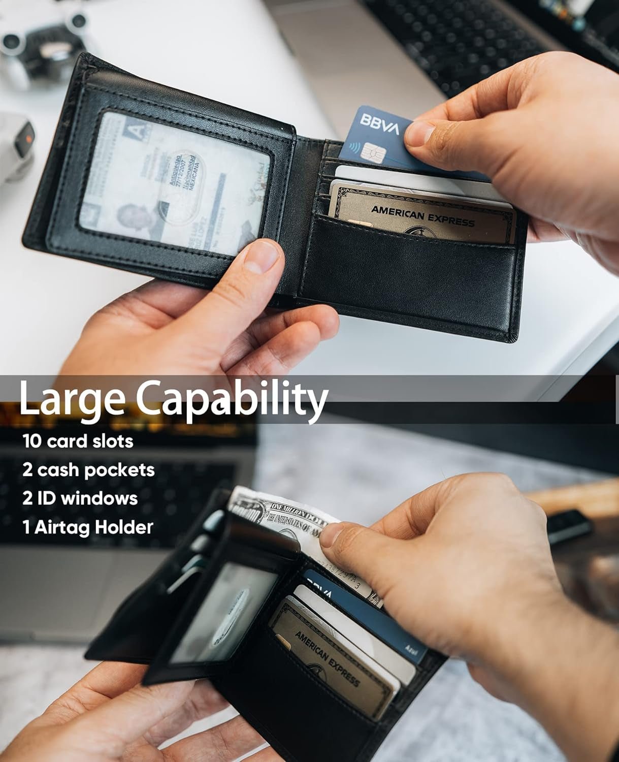 Men's Genuine Leather Wallet with AirTag Holder - RFID Safe & Slim Design - Abbycart