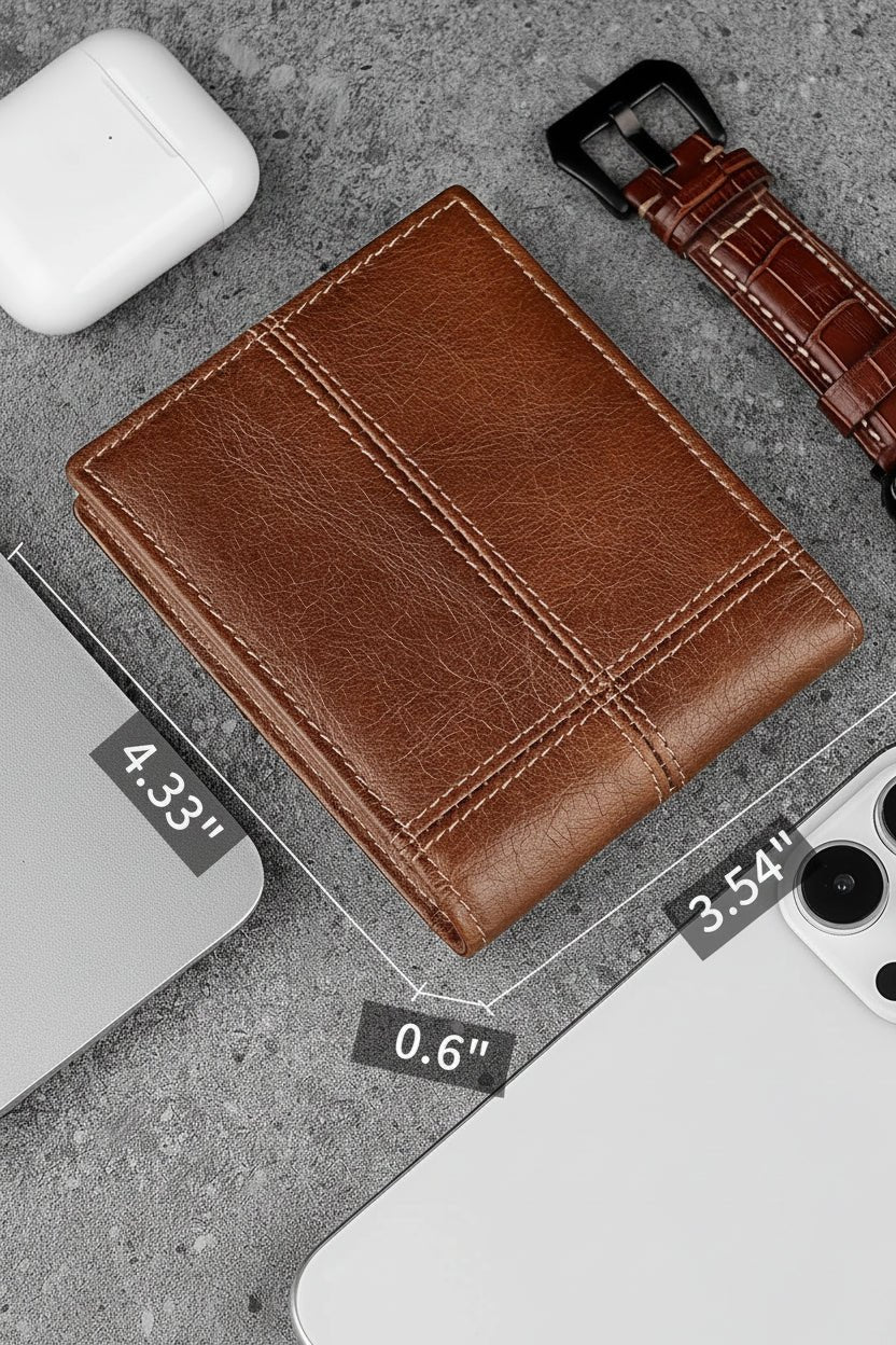 Mens Wallet Bifold Genuine Leather RFID Blocking Wallet for Men with 2 ID Windows 12 Card Holders 2 cash pockets 1 Gift Box