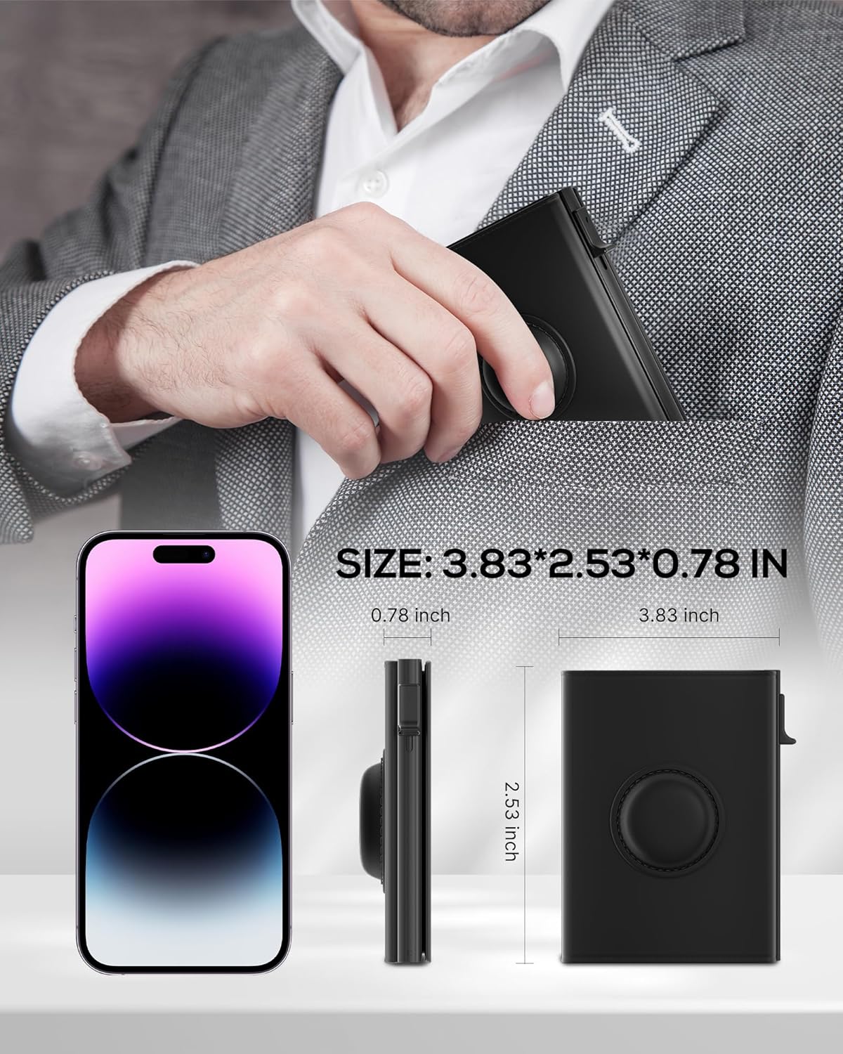 Men's Minimalist RFID Blocking Wallet with AirTag Holder – Slim Leather Card Holder with Pop - Up Feature, Money Clip, and ID Window - Abbycart