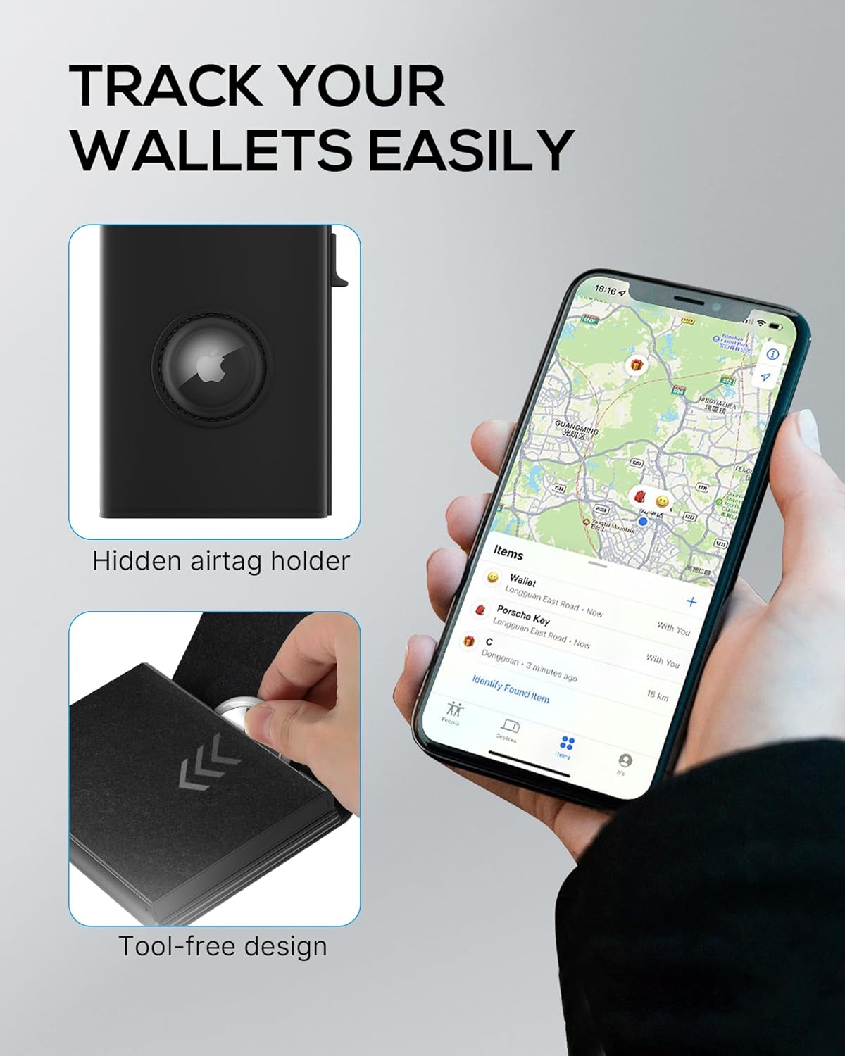 Men's Minimalist RFID Blocking Wallet with AirTag Holder – Slim Leather Card Holder with Pop - Up Feature, Money Clip, and ID Window - Abbycart