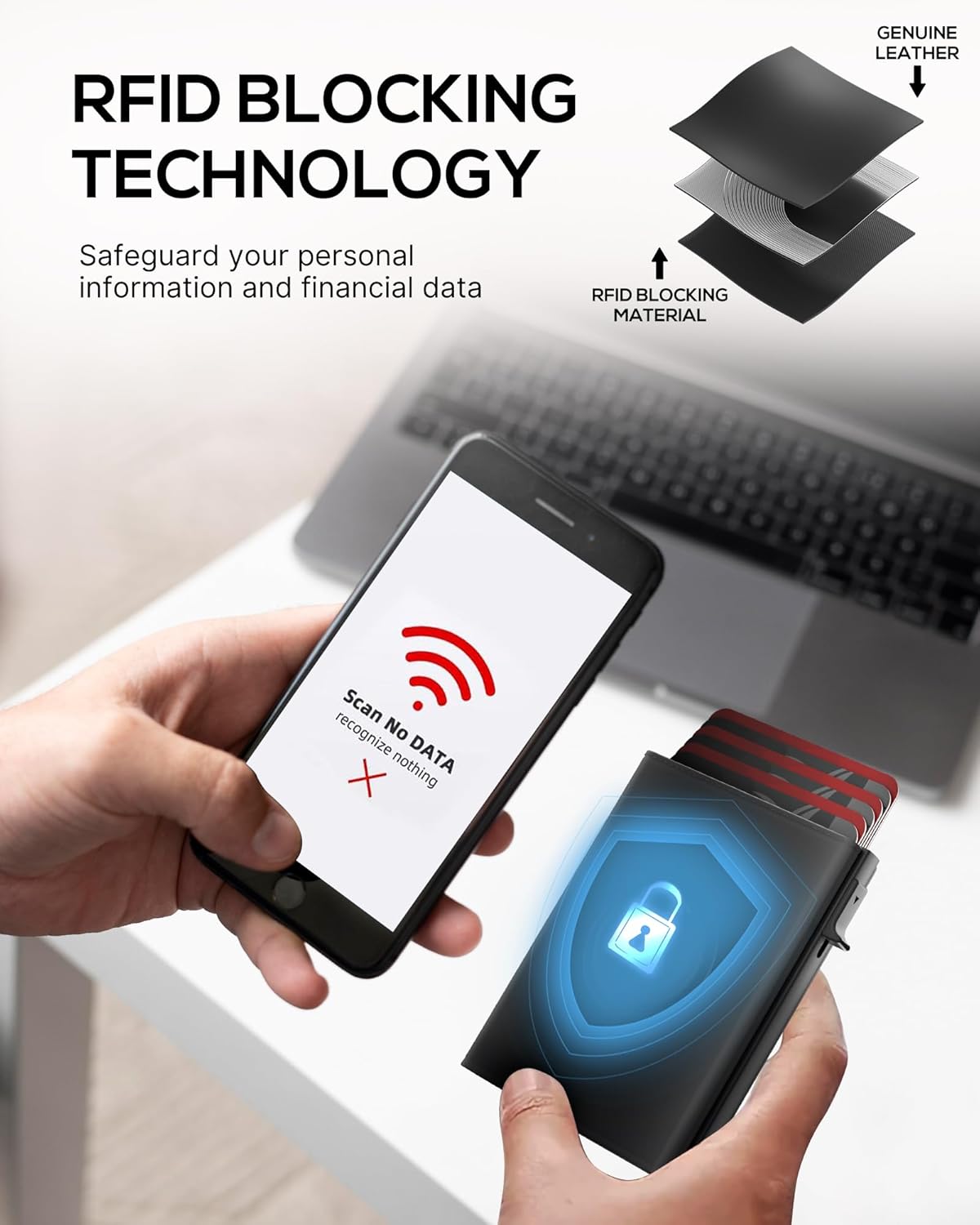 Men's Minimalist RFID Blocking Wallet with AirTag Holder – Slim Leather Card Holder with Pop - Up Feature, Money Clip, and ID Window - Abbycart