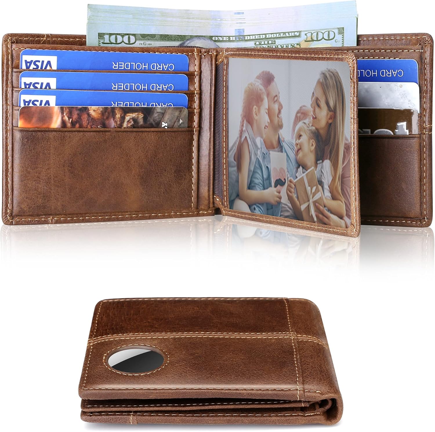 Men's RFID Blocking AirTag Wallet – Genuine Leather Bifold with 15 Card Slots - Abbycart