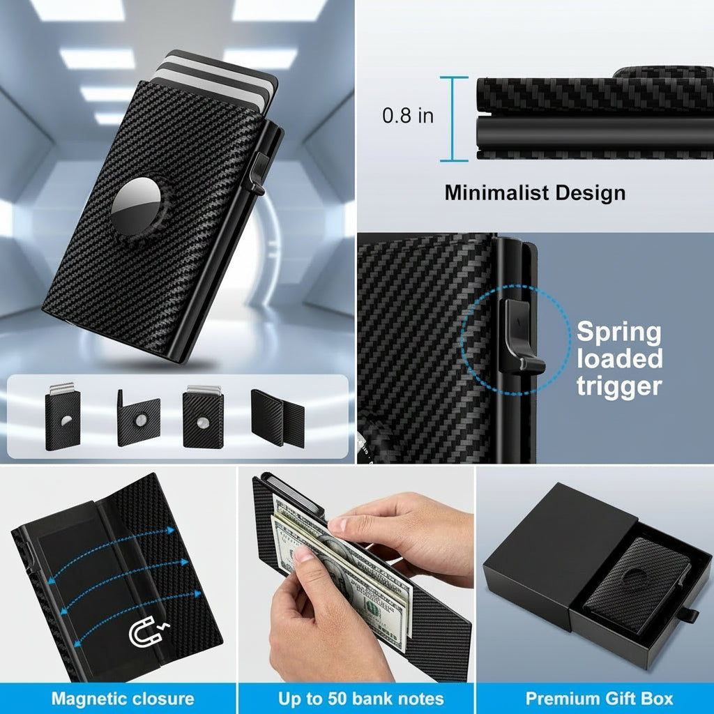 Men's RFID Blocking Airtag Wallet - Slim Leather Card Holder with Pop - Up Feature - Abbycart