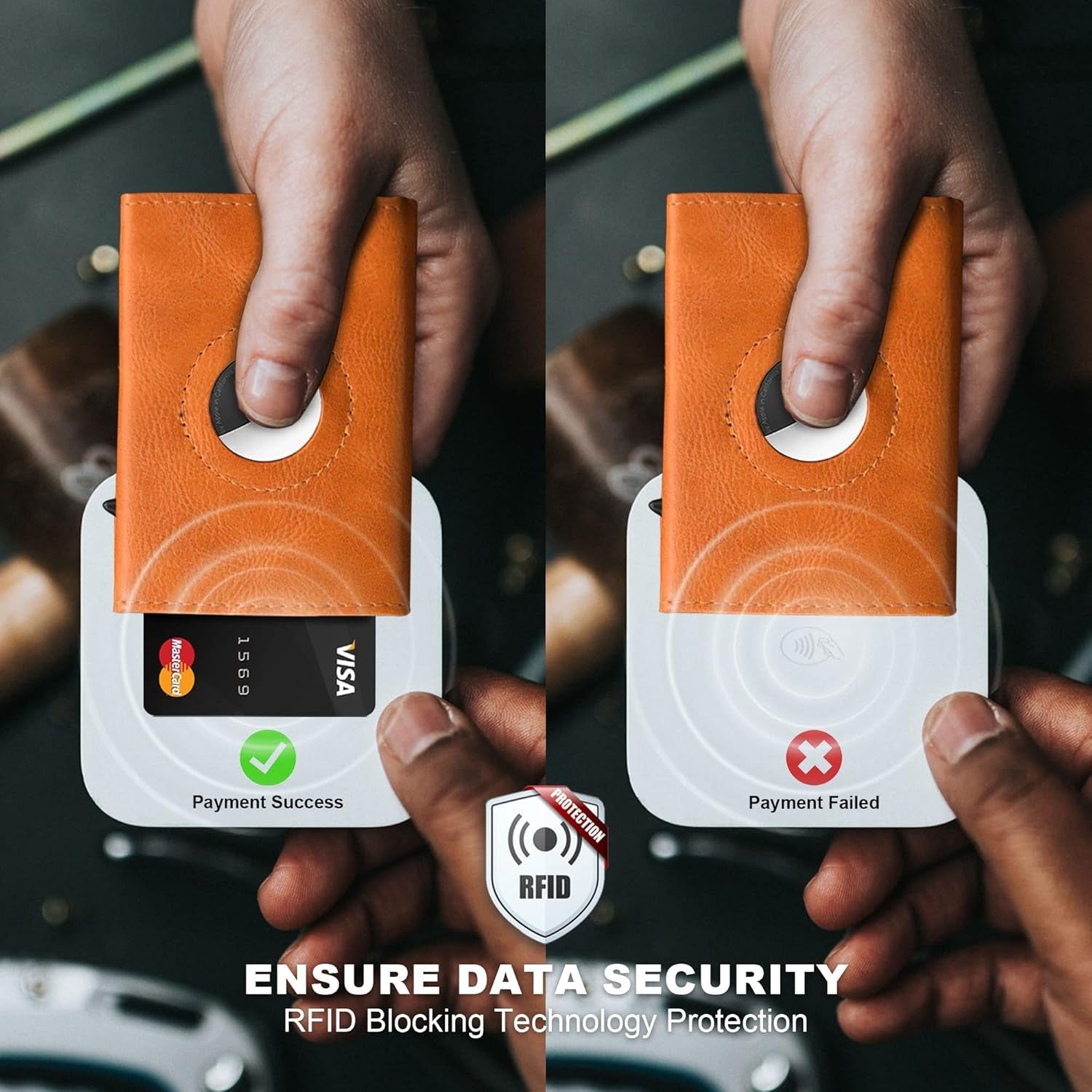 Men's RFID - Blocking Wallet with AirTag Holder – Slim Leather Card Holder with Pop - Up Design - Abbycart