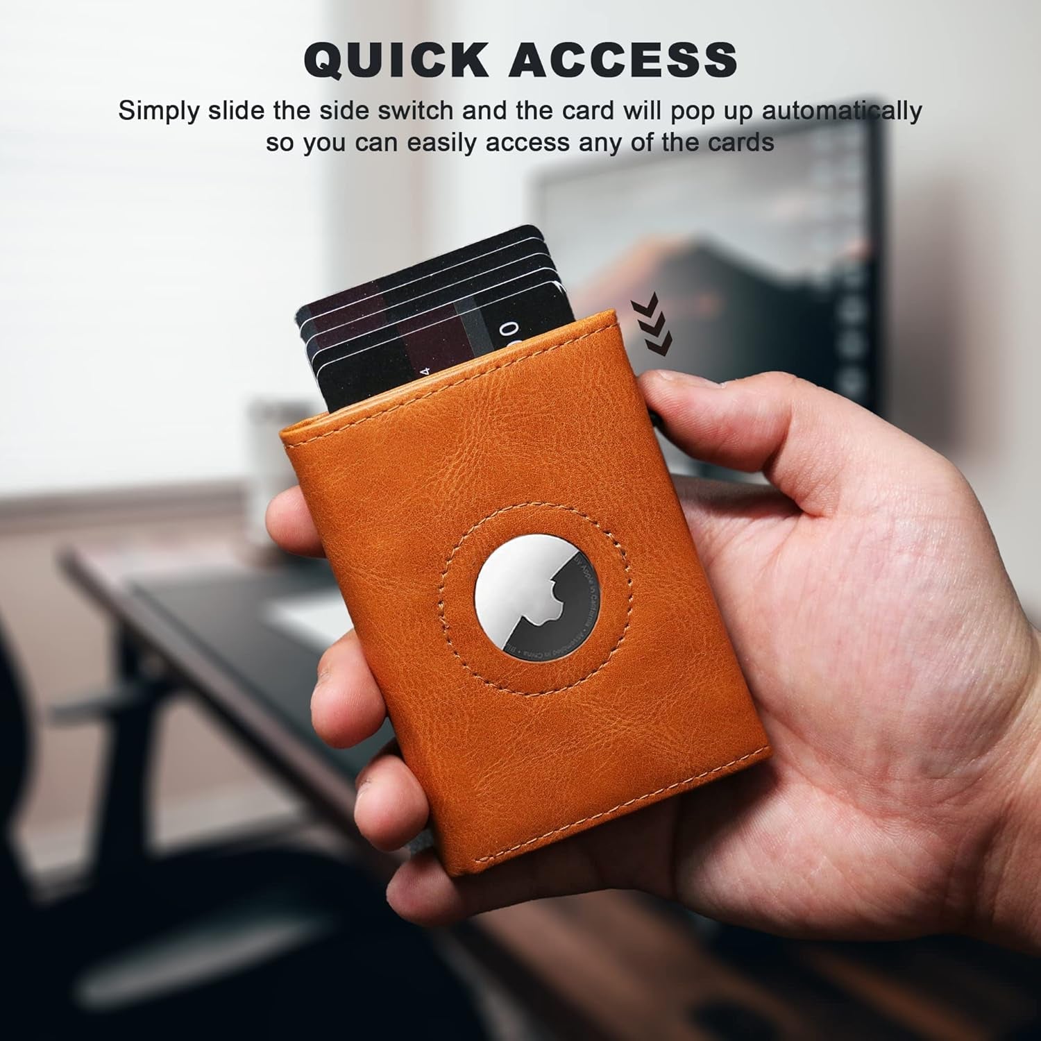 Men's RFID - Blocking Wallet with AirTag Holder – Slim Leather Card Holder with Pop - Up Design - Abbycart