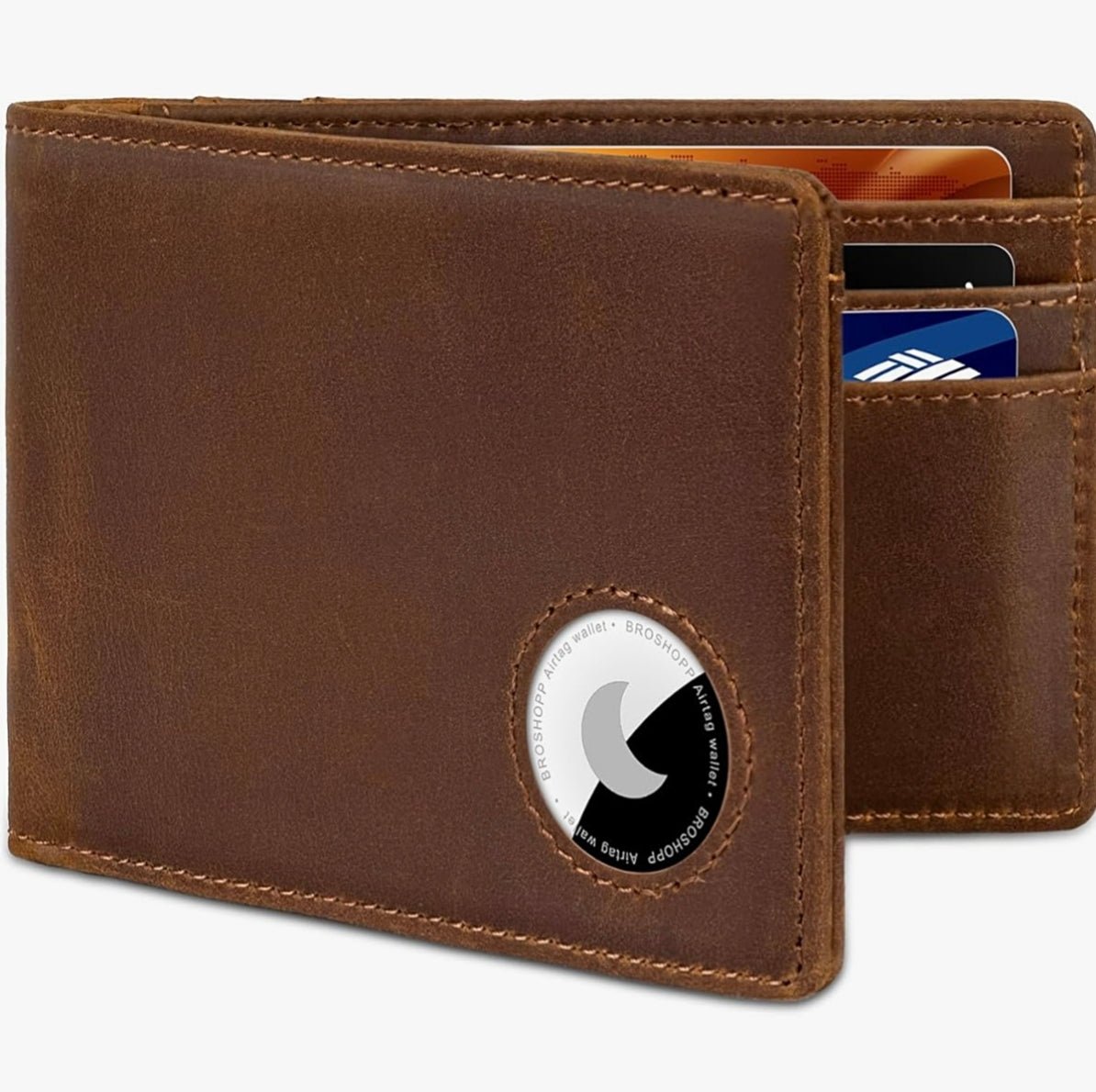 Men's RFID Leather Bifold Wallet with AirTag Holder - Secure & Slim