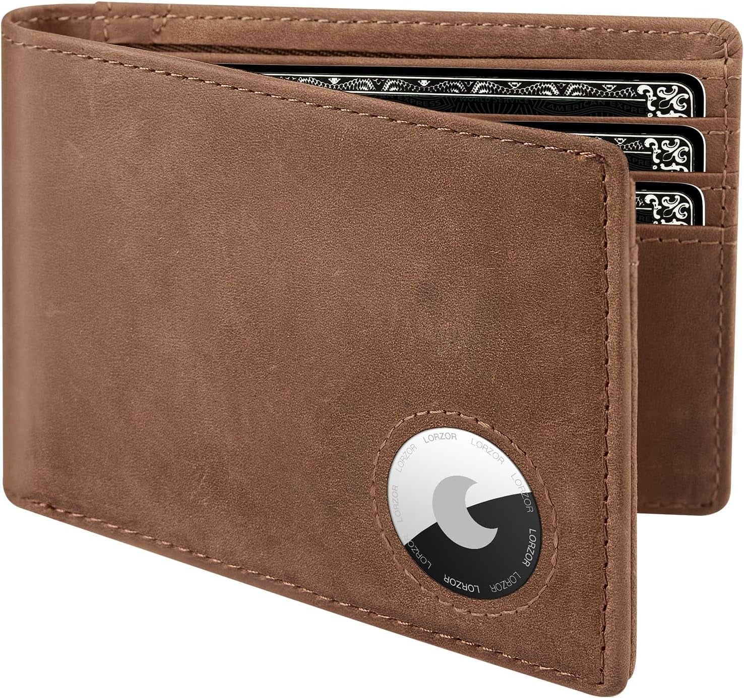 Men's RFID Leather Wallet with AirTag Holder - Slim Bifold Design