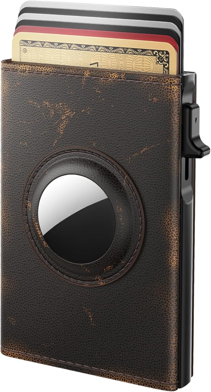 Men's RFID Leather Wallet with AirTag Holder - Slim & Secure Card Case