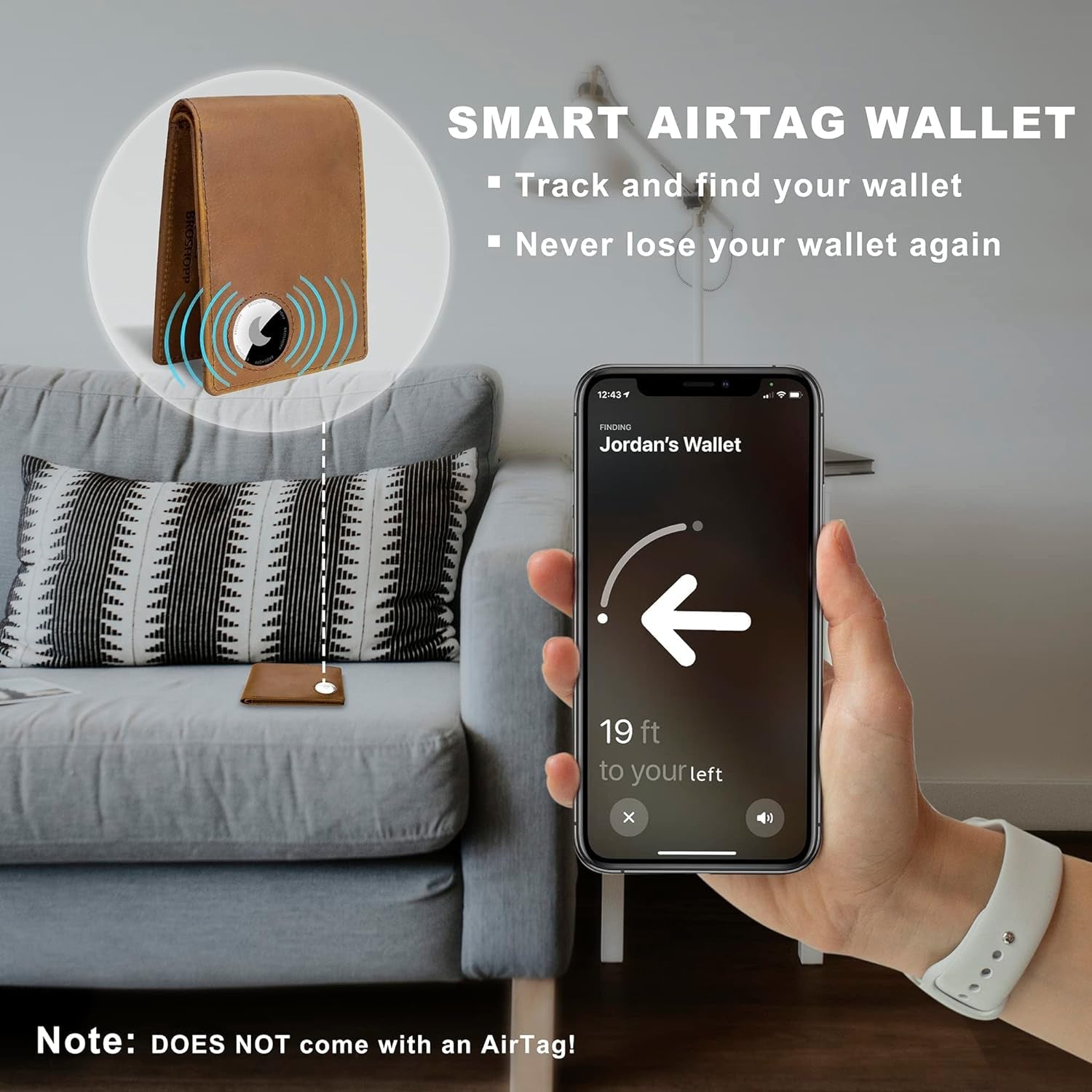 Men's Slim Bifold Leather AirTag Wallet – RFID Blocking, 9 Card Slots, ID Window, and Cash Holder