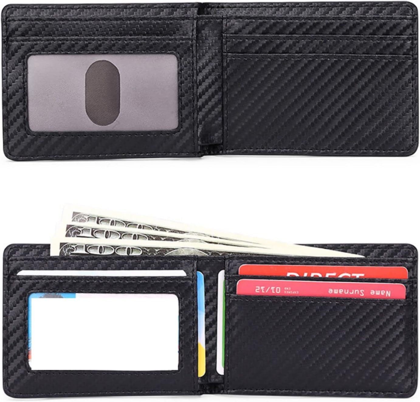 Men's Slim Leather AirTag Wallet – RFID Blocking, Carbon Fiber Design, Holds 11 Cards - Abbycart