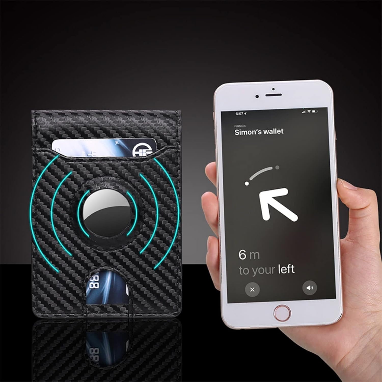 Men's Slim Leather AirTag Wallet – RFID Blocking, Carbon Fiber Design, Holds 11 Cards - Abbycart