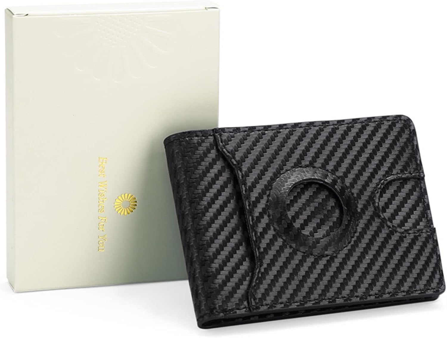 Men's Slim Leather AirTag Wallet – RFID Blocking, Carbon Fiber Design, Holds 11 Cards - Abbycart