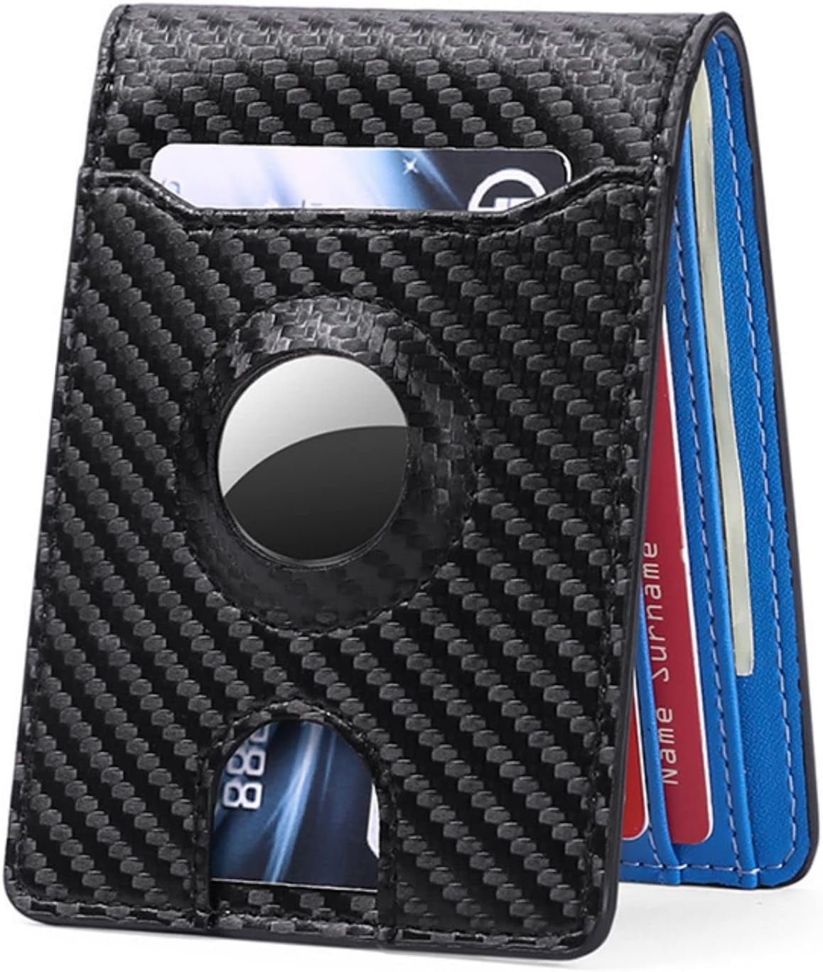 Men's Slim Leather AirTag Wallet – RFID Blocking, Carbon Fiber Design, Holds 11 Cards - Abbycart