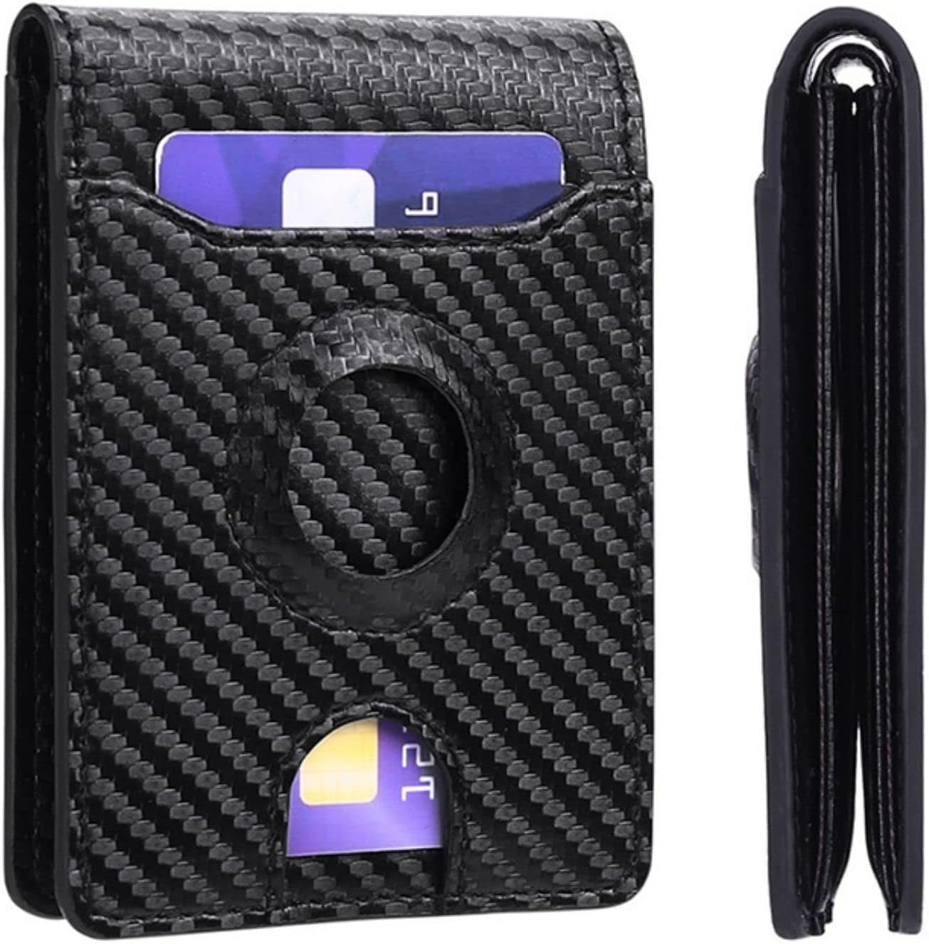 Men's Slim Leather AirTag Wallet – RFID Blocking, Carbon Fiber Design, Holds 11 Cards - Abbycart