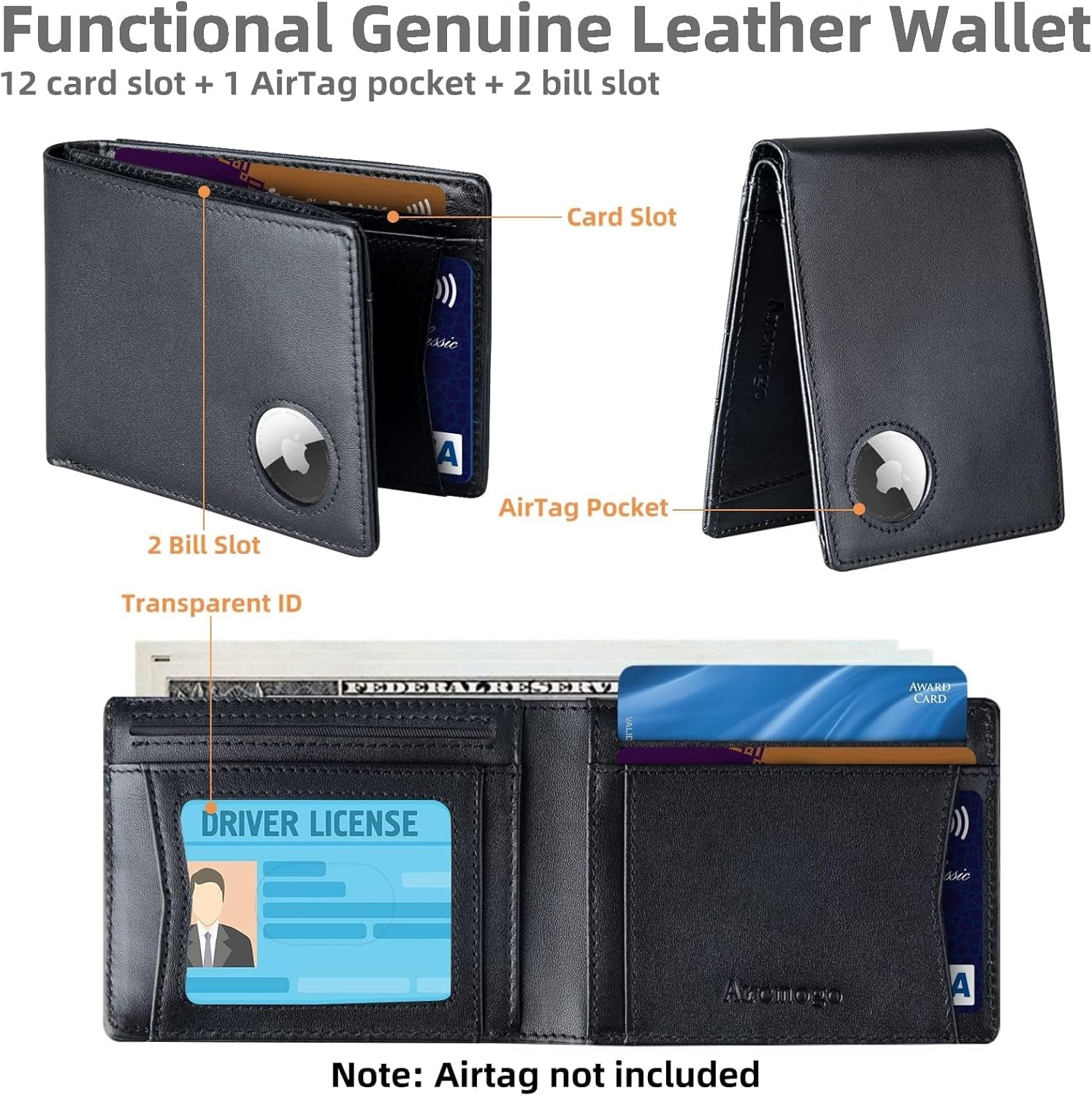 Men's Slim Leather AirTag Wallet – RFID Blocking, Holds 12 Cards - Abbycart