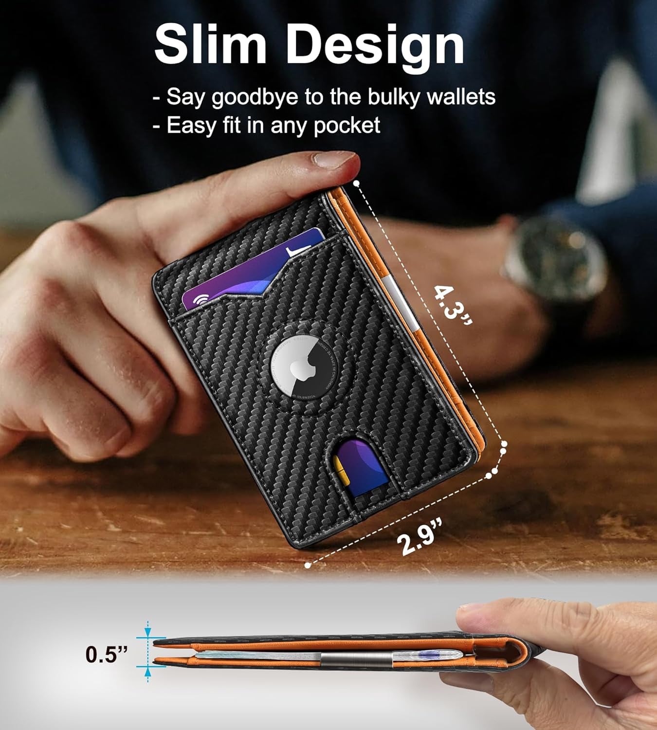 Men's Slim Leather AirTag Wallet with RFID Blocking & Money Clip - Abbycart