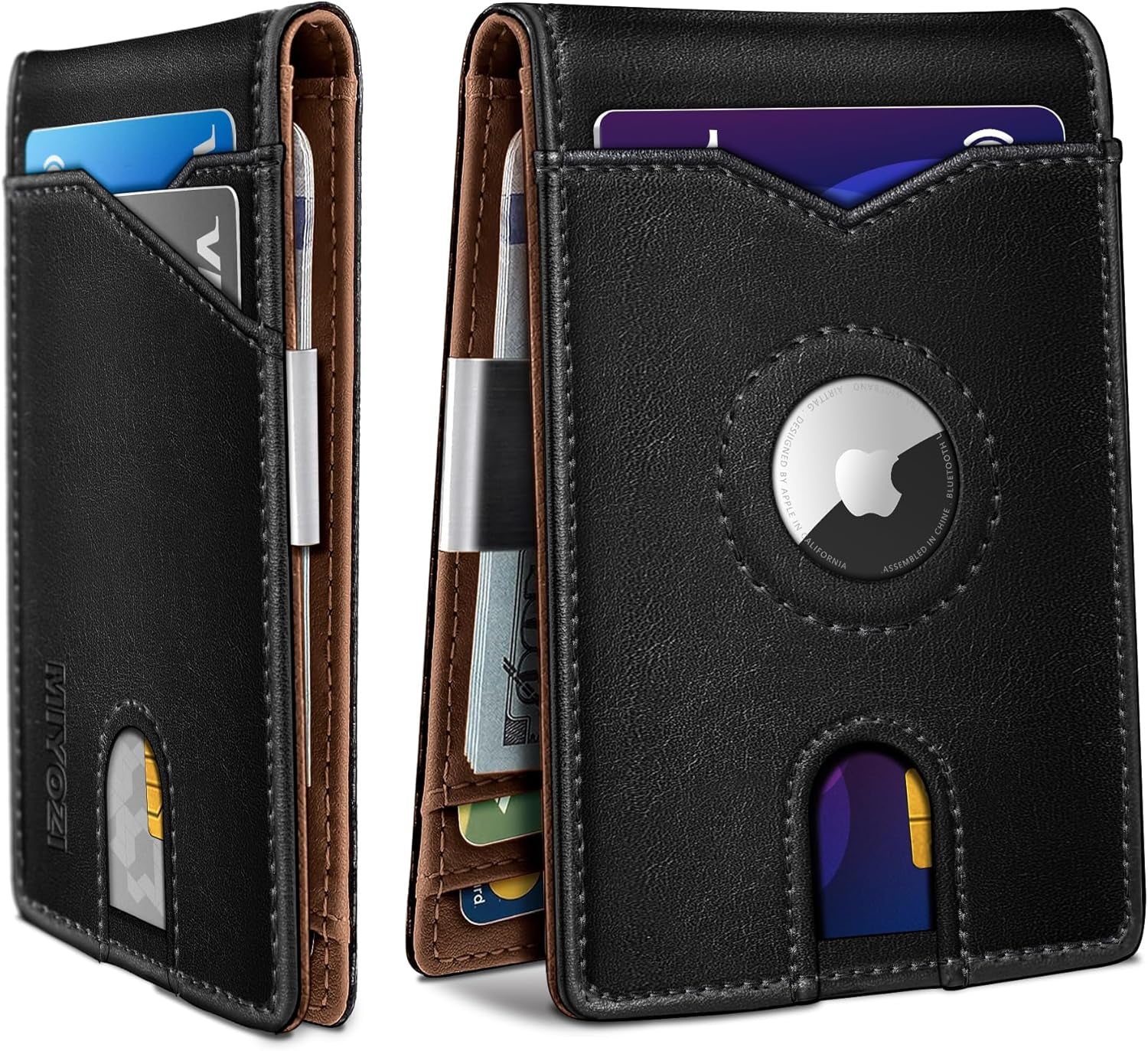 Men's Slim Leather AirTag Wallet with RFID Blocking & Money Clip - Abbycart