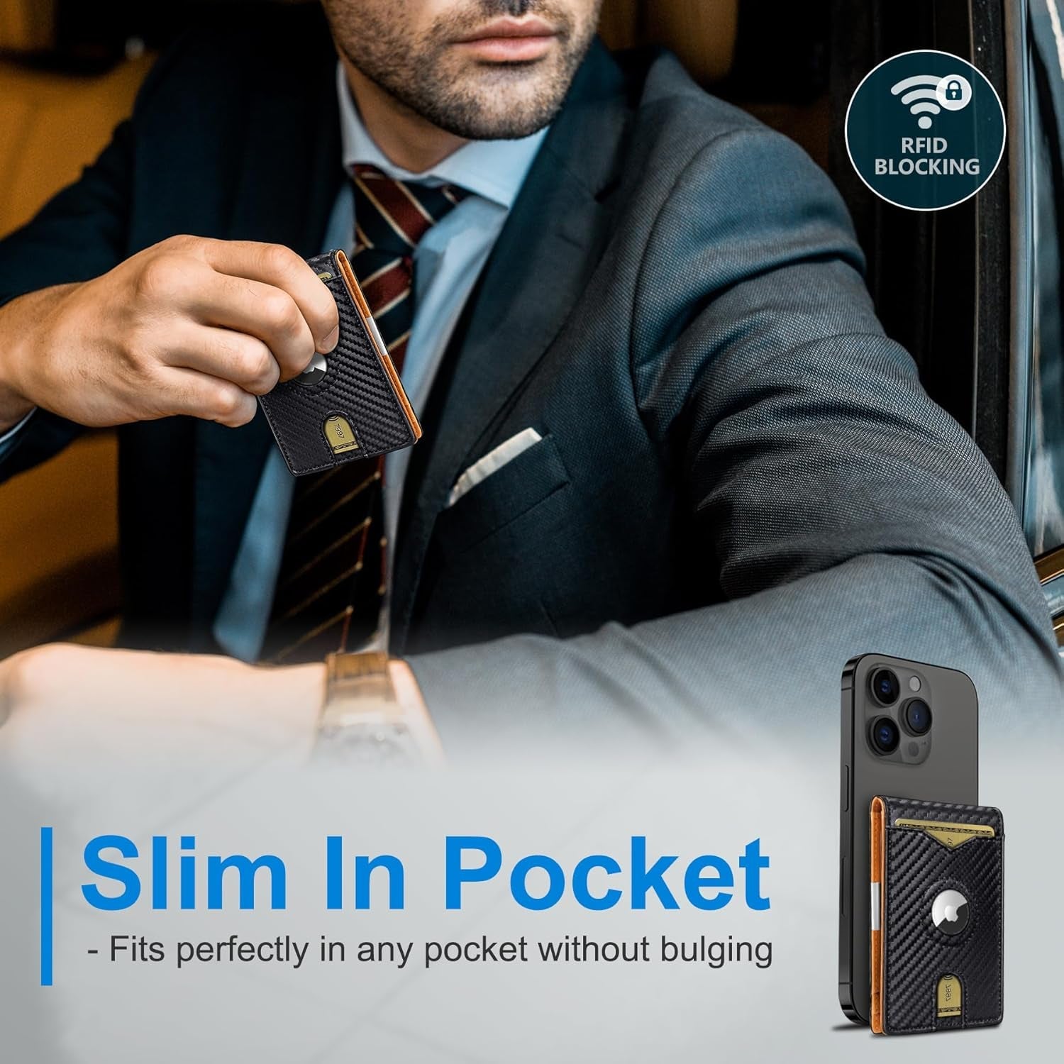 Men's Slim Leather AirTag Wallet with RFID Blocking & Money Clip - Abbycart