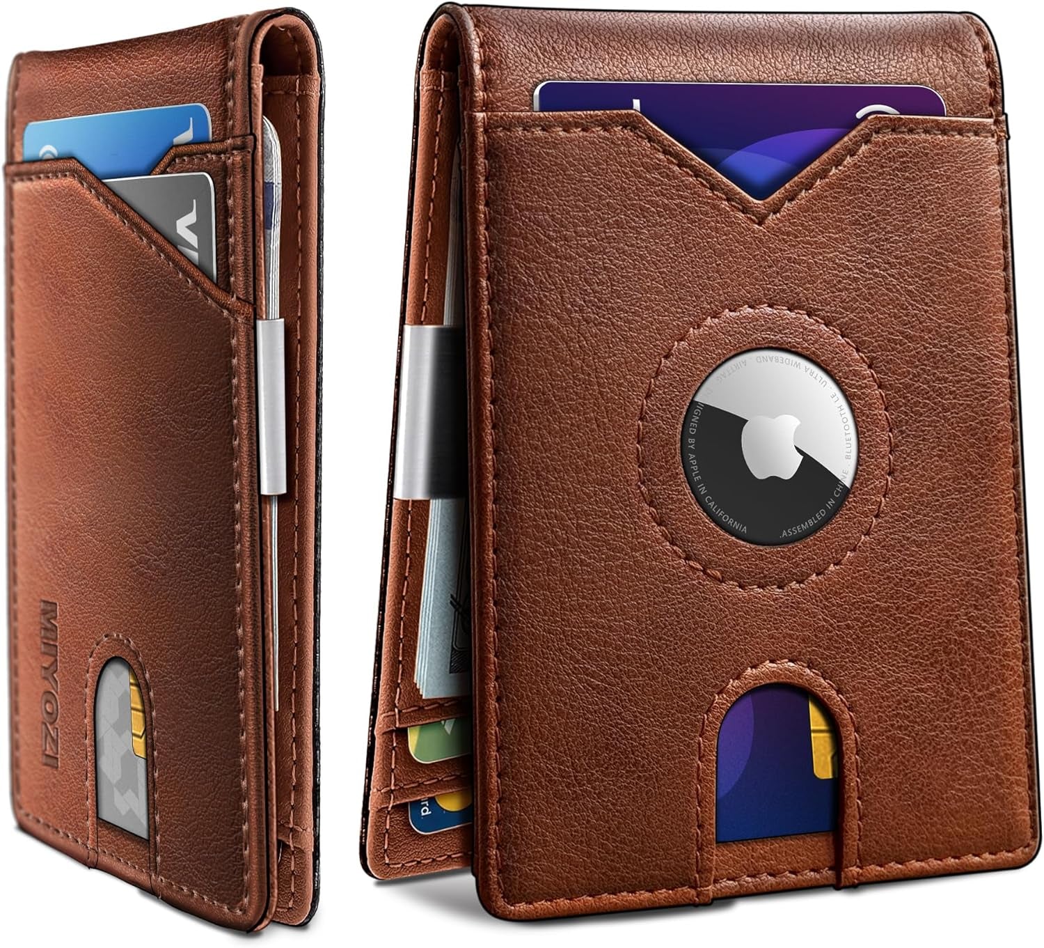 Men's Slim Leather AirTag Wallet with RFID Blocking & Money Clip - Abbycart