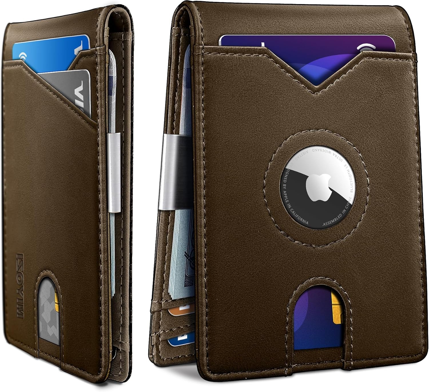 Men's Slim Leather AirTag Wallet with RFID Blocking & Money Clip - Abbycart