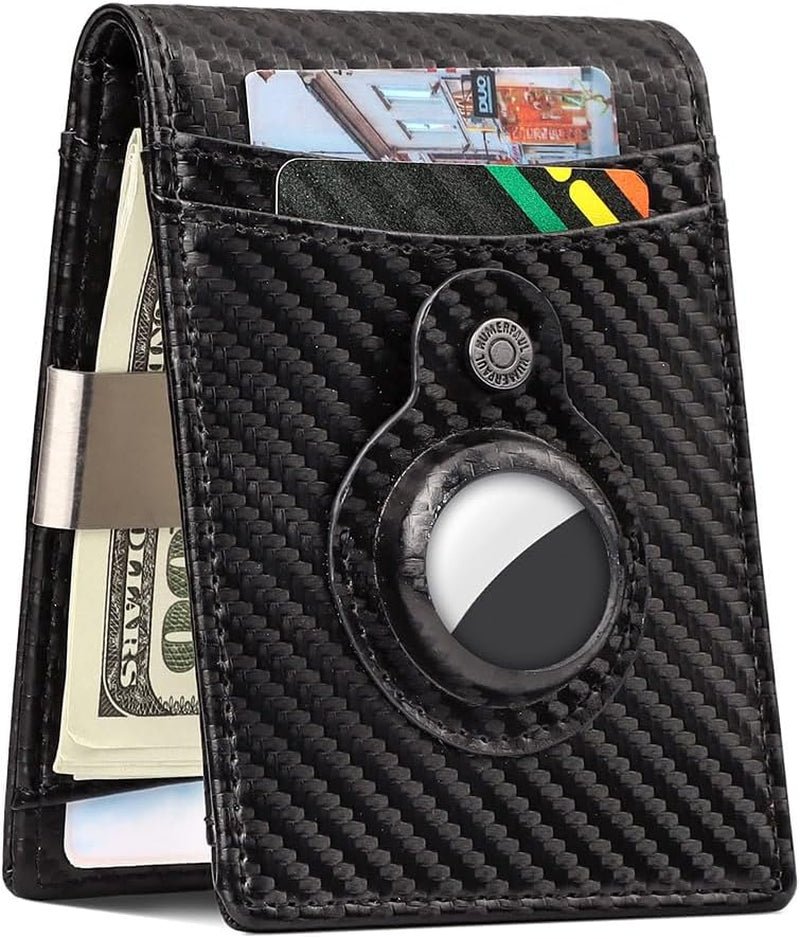 Men’s Slim Leather Wallet with AirTag Holder – RFID Blocking Bifold Wallet