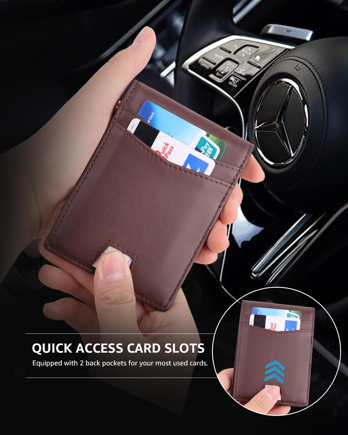 Men's Slim Leather Wallet with Built-in AirTag Holder - RFID Blocking Bifold Wallet - Abbycart