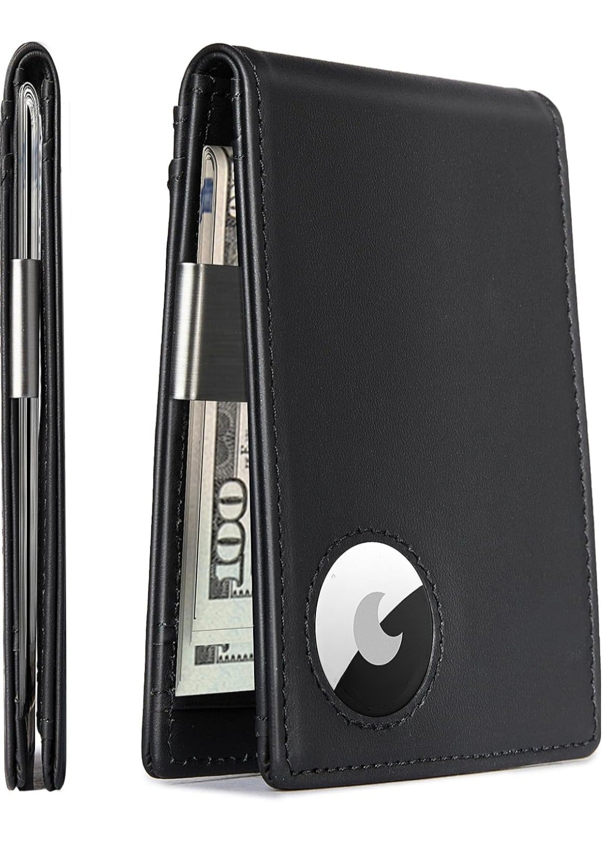Men's Slim Leather Wallet with Built-in AirTag Holder - RFID Blocking Bifold Wallet