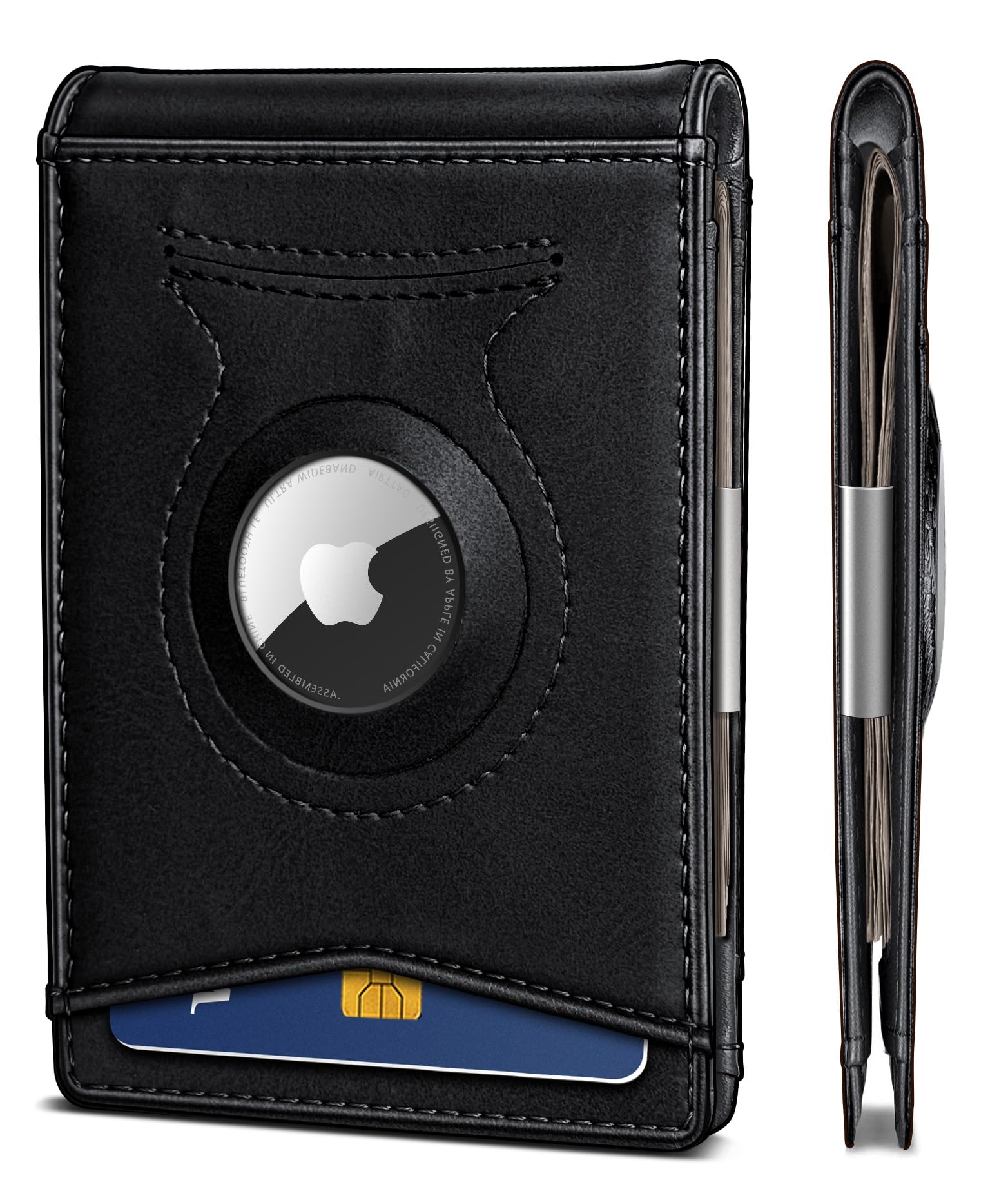 Men's Slim RFID Blocking AirTag Wallet – Genuine Leather Bifold with Card Holder