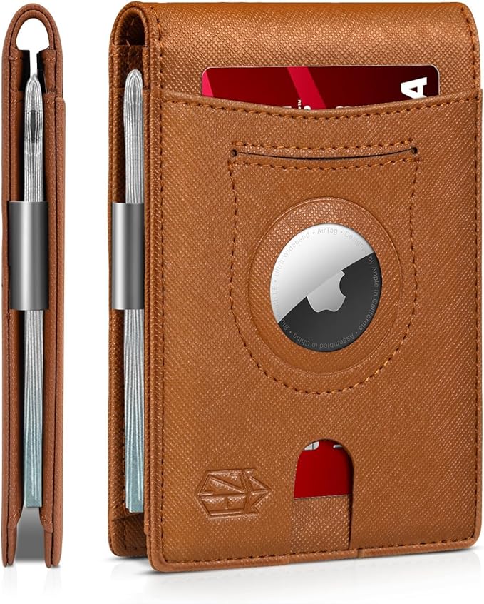 Men's Slim RFID Leather Wallet with AirTag Holder - Stylish & Secure