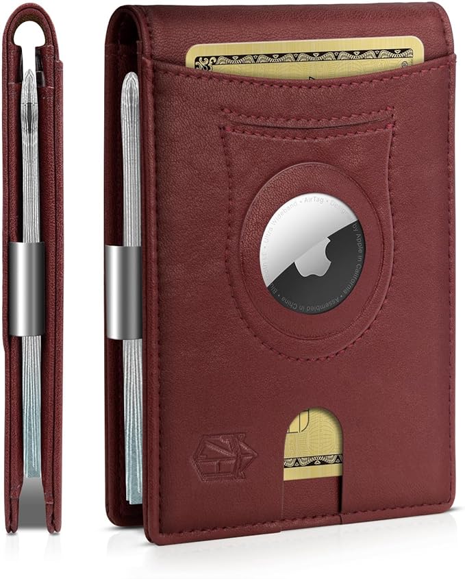 Men's Slim RFID Leather Wallet with AirTag Holder - Stylish & Secure