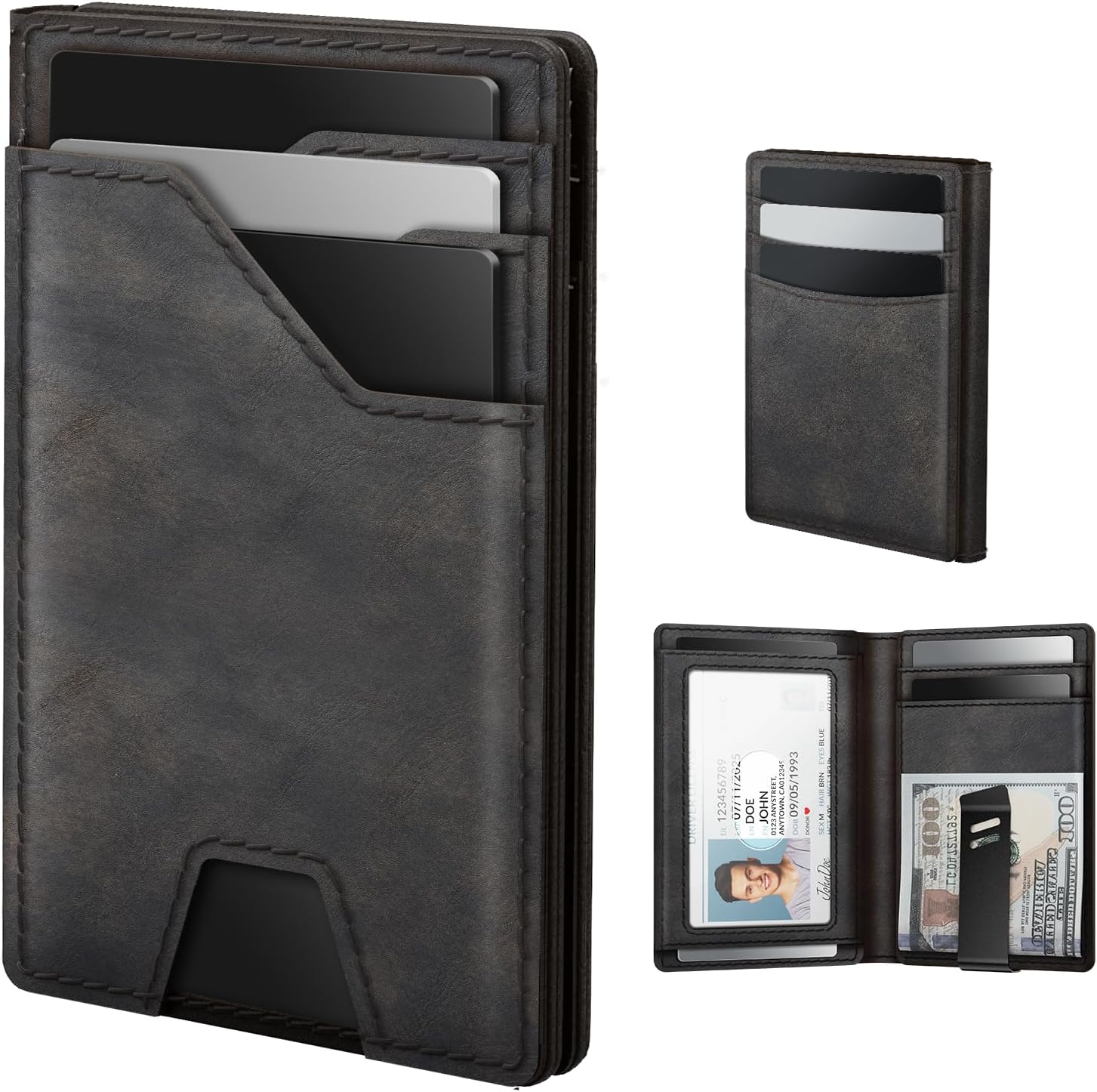 Men’s Slim RFID Leather Wallet with Money Clip – Front Pocket Design