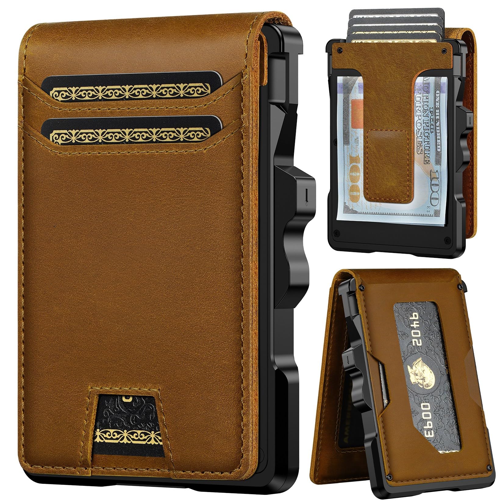 Men’s Slim RFID Leather Wallet with Pop-Up Card Holder