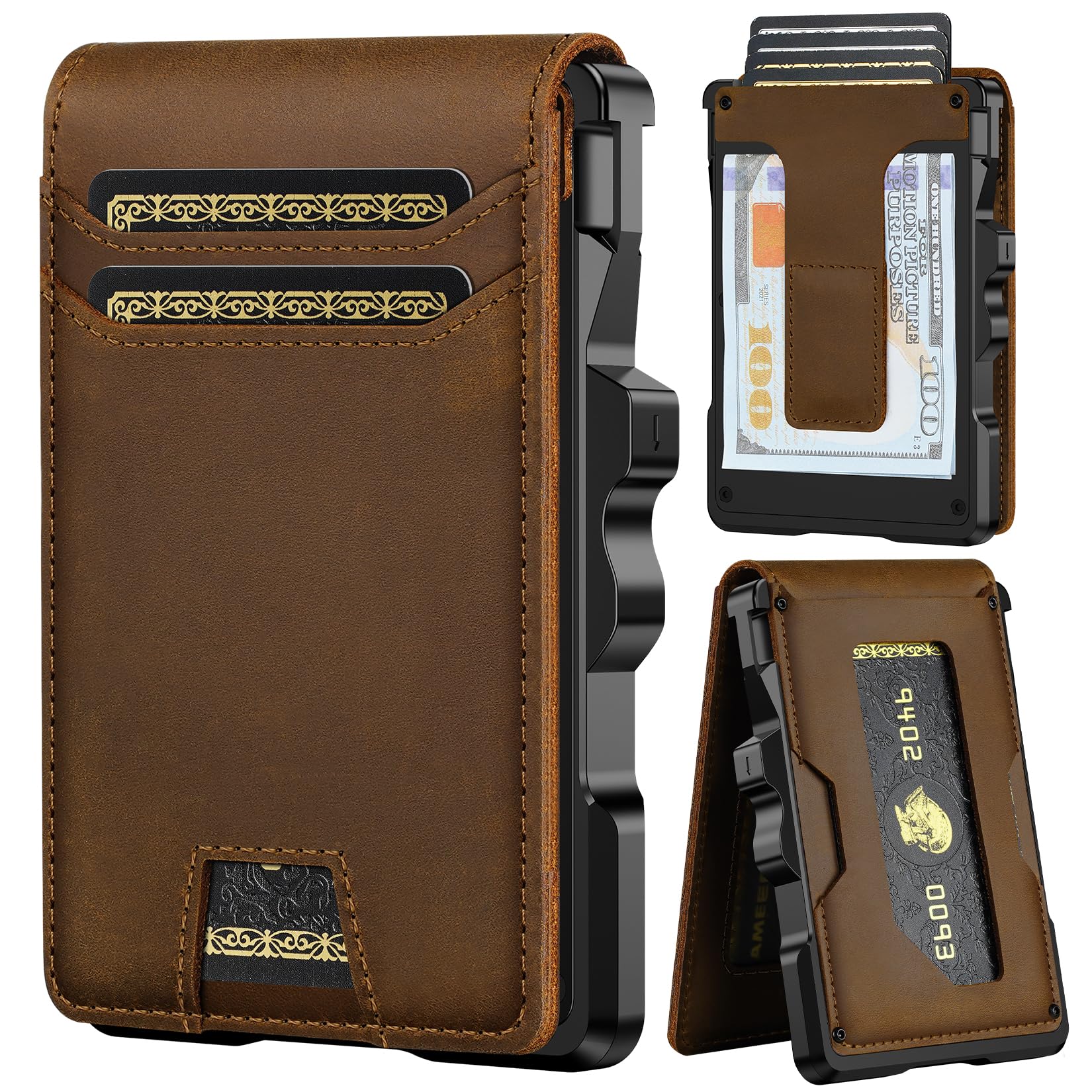 Men’s Slim RFID Leather Wallet with Pop-Up Card Holder